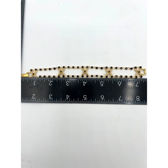 Black & Clear Crystal Bracelet Floral Hugs Gold-tone Chain - 7.25" - Picture 13 of 16